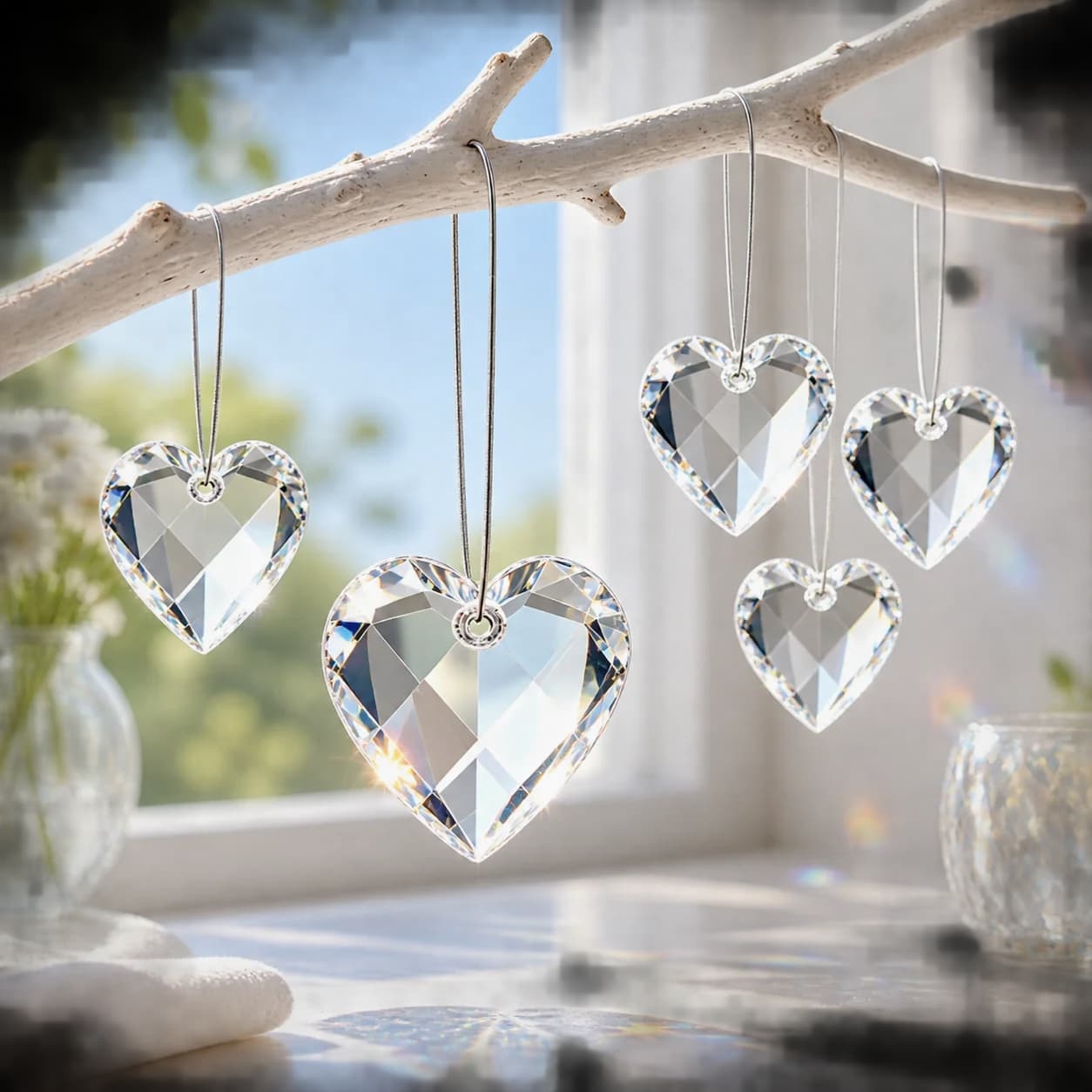 5pcs 30mm Romantic Heart Suncatcher Crystal Prism Chandelier Lamp Parts Rainbow Sparkle Hanging Pendant Valentine Wedding Decor