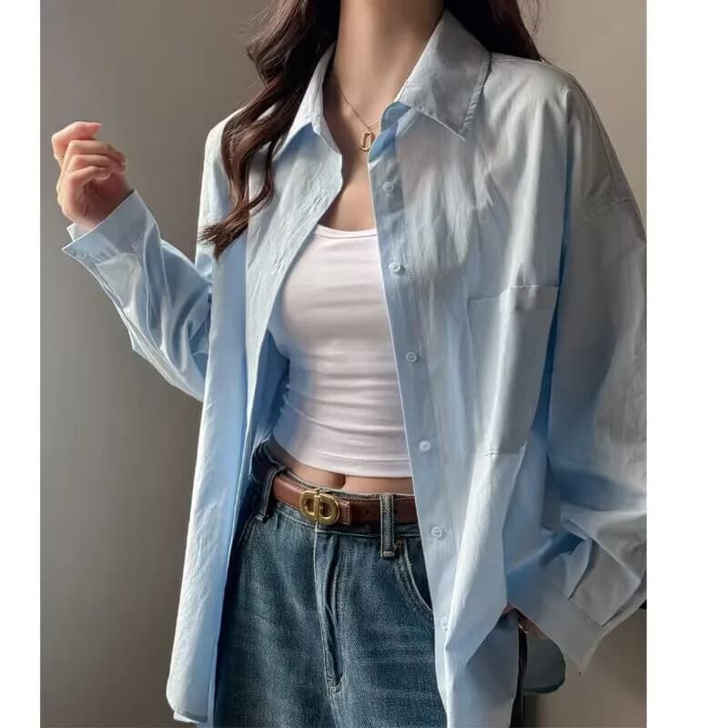 new delivery Shirt top clothes fashion women spring summer young girl loose students Thin solid loose Sunscreen coat