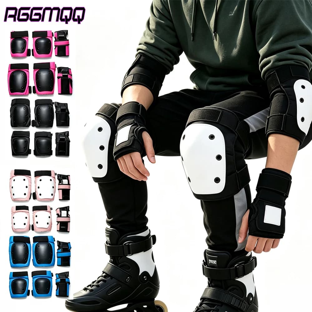 RGGMQQ 6PCS Adult & Kids Knee Pads Elbow Pads and Wrist Guards for Inline Skating, Roller Skating, Skateboarding, Scootering