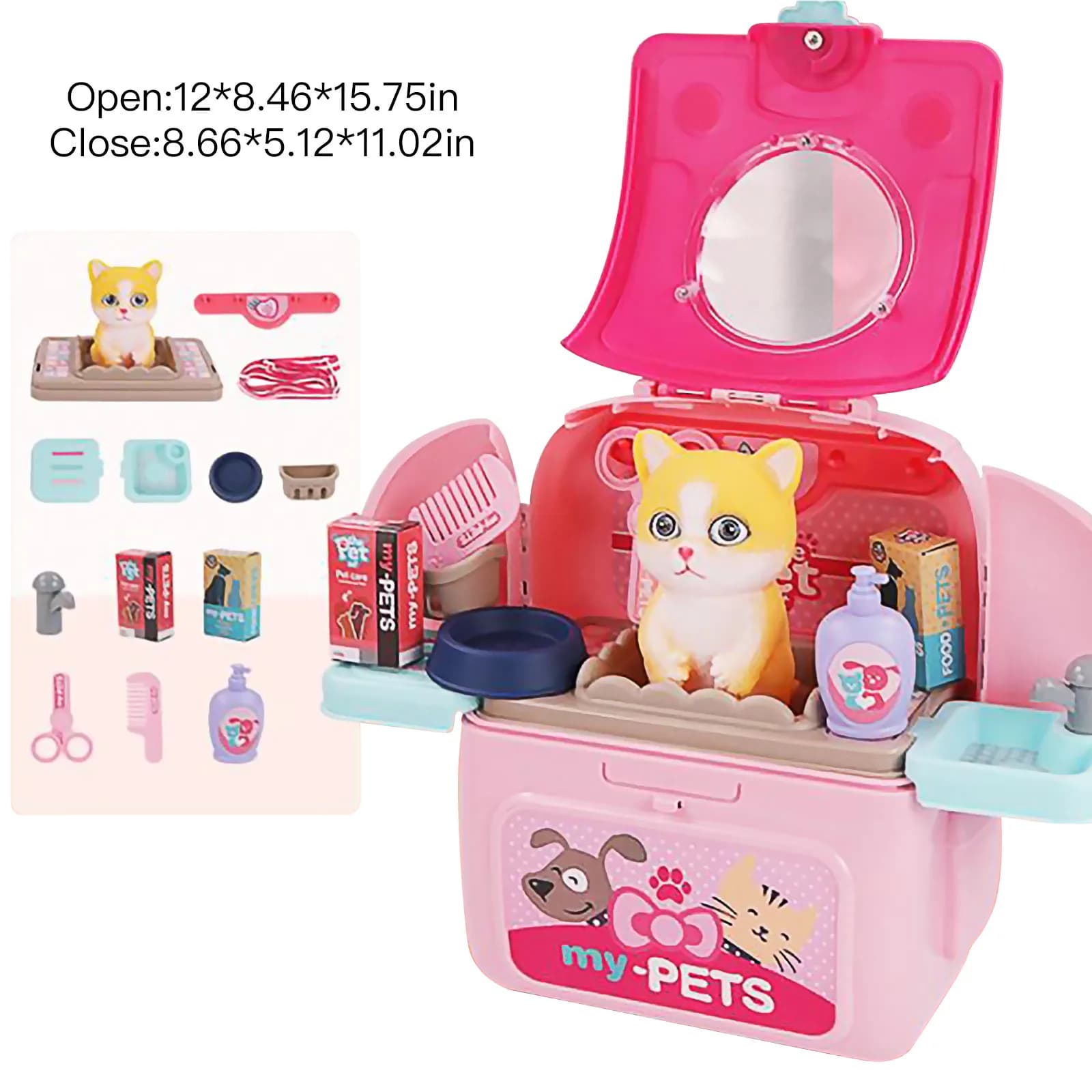 Vendita calda ragazza bambini altro ruolo casa finta gioca per toelettatura giocattoli per la cura degli animali domestici set con scatola zaino 2 in 1