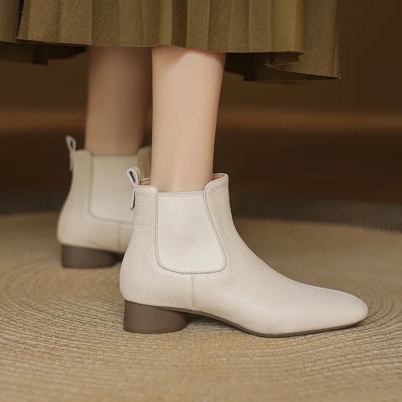 2026 new autumn winter women ankle boots natural leather 22-25cm sheepskin upper round toe thick heel chelsea boots fashion