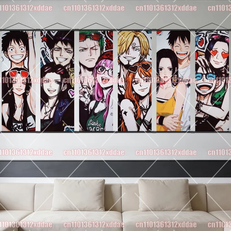 One Piece Scroll Painting Anime Poster Luffy Nami Zoro Hancock Sanji Franky Fan Exclusive Gift Wall Decoration Hanging Painting
