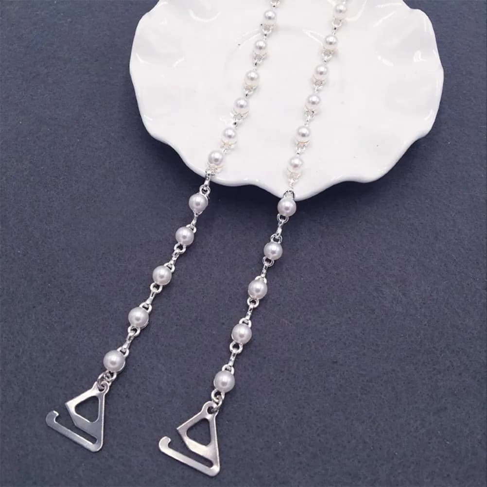 1Pair Alloy Pearl Bra Straps Adjustable Non-Slip Replacement Shoulder Straps Underwear Bra Accessories for Women