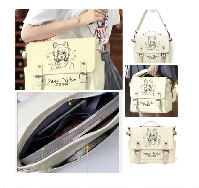 Yani Neko Chainsmoker Cat Kawaii Shoulder Bag Preppy Style Student School Bag handbag Crossbody Bag Casual Gift Halloween