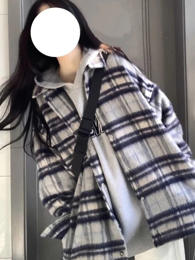 Retro American Plaid Jacket Women Spring Autumn New High Unique Beautiful Gentle Lazy Style Top Sweet Style Loose Fit Short Coat