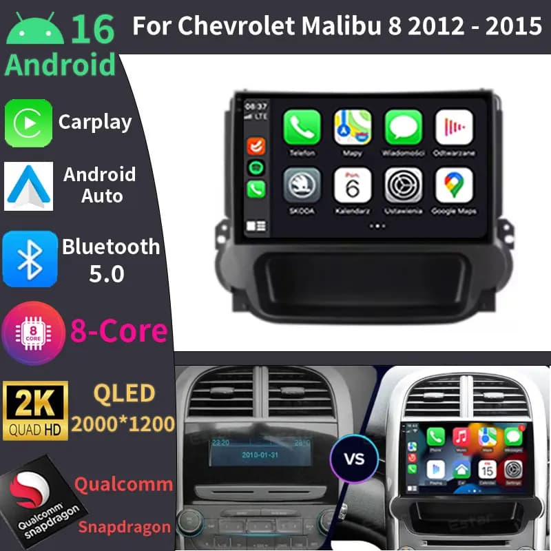 Autoradio Android 15 per Chevrolet Malibu 8 2012 2013 2014 2015, Lettore Video Plug and Play, Stereo RDS DSP, 5G WIFI, Multimedia BT