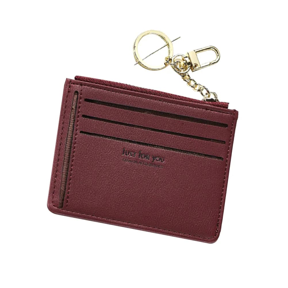 Mini Portamonete Rosso Vino per Signore, Portafoglio Compatto in PU con Portachiavi, Elegante Borsa Piccola per Monete, Organizzatore per Carte e Contanti