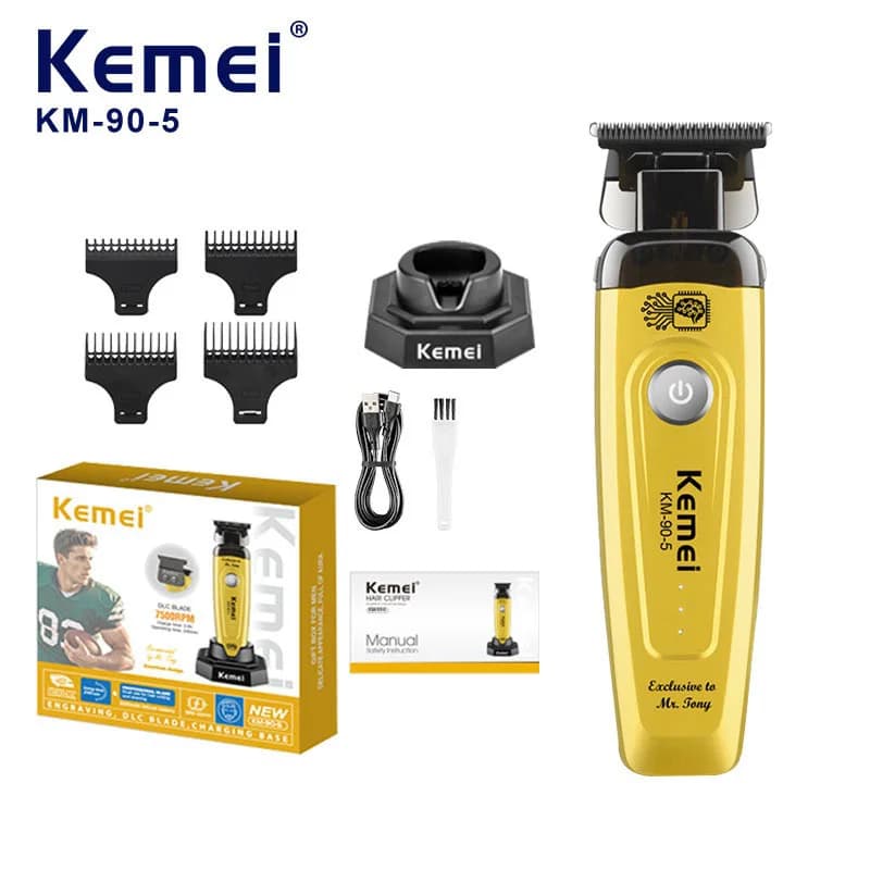 Kemei 90-5 Electric Rulebarba 7500 RPM Zero Gap for Men, Professional Tosatrice with DLC Blade, Wireless Hair Cutting Machine for Barbiere Finishing