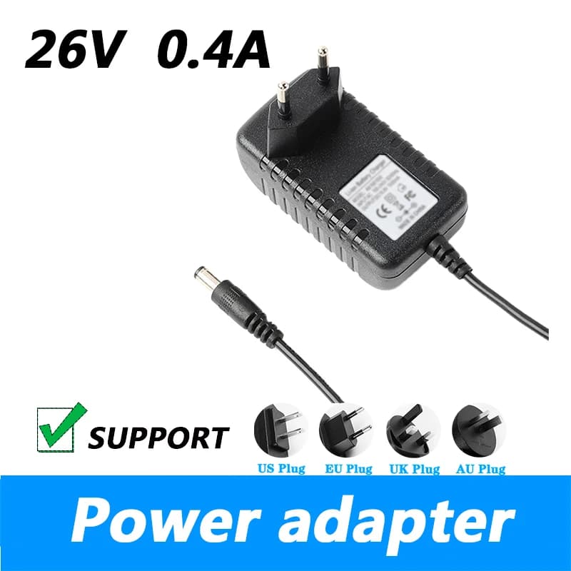Adattatore di alimentazione per aspirapolvere DC 26V 0,4A Adattatore di alimentazione da 10,4 W Ingresso CA 100-240 V Caricatore di alimentazione uscita CC EU/US