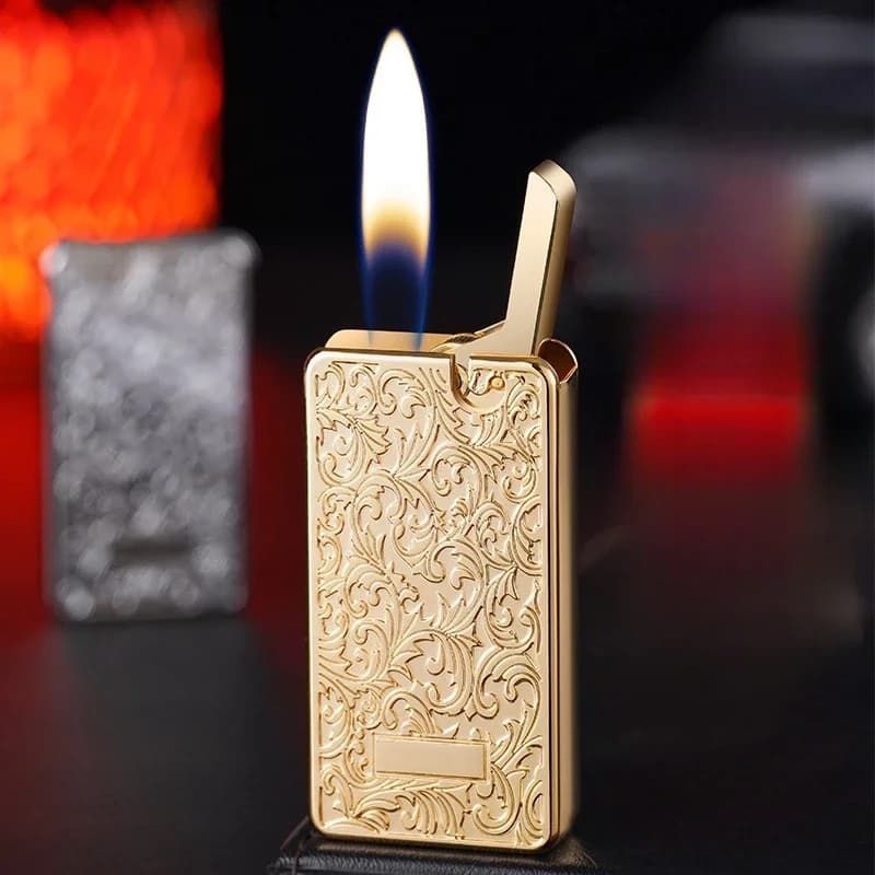 Metal Plating 3D Embossed Inflatable Lighter Grinding Wheel Ignition Butane Gas Lighter Men Smoking Gift Cigarette Accessories
