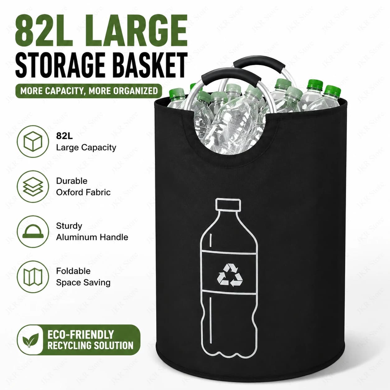 Large Capacity 82L Empty Bottle Storage Basket Aluminum Handle Folding Recycling Bin for Kitchen Laundry Pantry Home Organizer