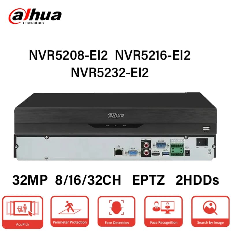 Dahua AcuPick NVR 8/16/32 Canali 2HDD, Sistema di Monitoraggio di Sicurezza 4K con Registrazione Video AI Intelligente, Telecamera CCTV NVR5208 / NVR5216-EI2 NVR5232-EI2