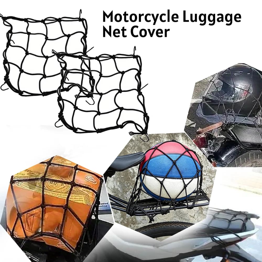 Motorcycle Luggage Net Cover Bungee Helmet Holder 30/40cm Adjustable Hooks Tank Mesh Elastic Cargo Net for Bike Scooter Motorcyc