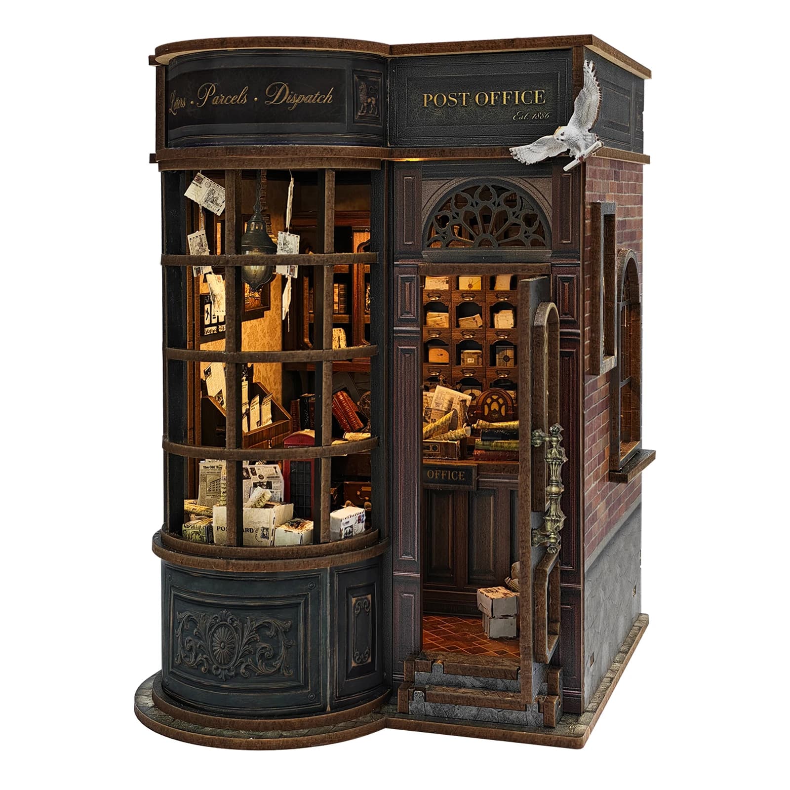 DIY 3D Wooden Night Owl Courier Cottage Miniature Model Kits Assembly Jigsaw Puzzles for Friends Birthday Gifts