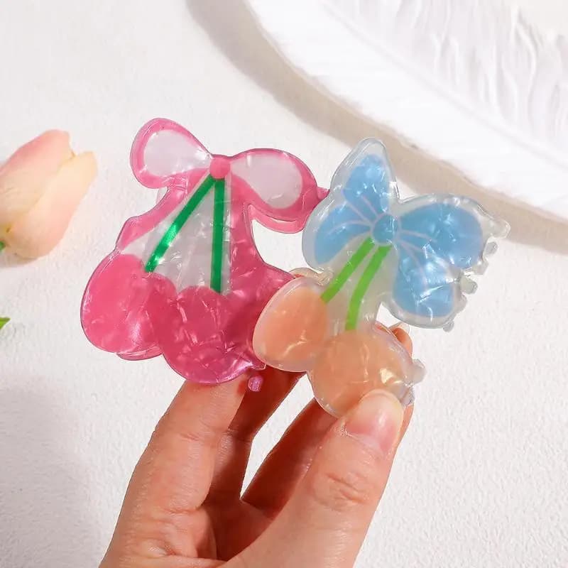 Fashion Cherry Bowknot Hair Claw Clips Gird Hair Cute Fruit Shark Gripper Elegant Daily Sweet Hair Accessories For Women