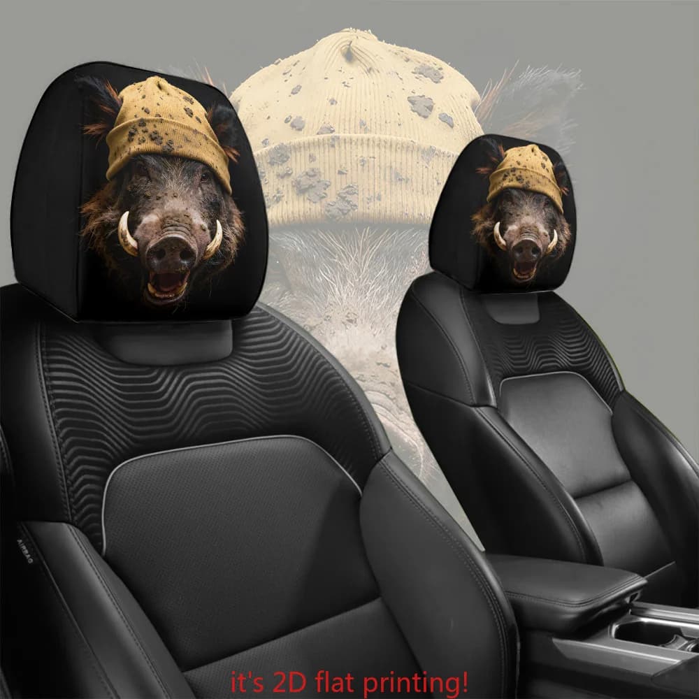 2 copri poggiatesta per auto con stampa cappello da caccia al cinghiale | Senza imbottitura, facile da installare, lavabile | Accessorio Divertente per Viaggi in Auto | Divertente