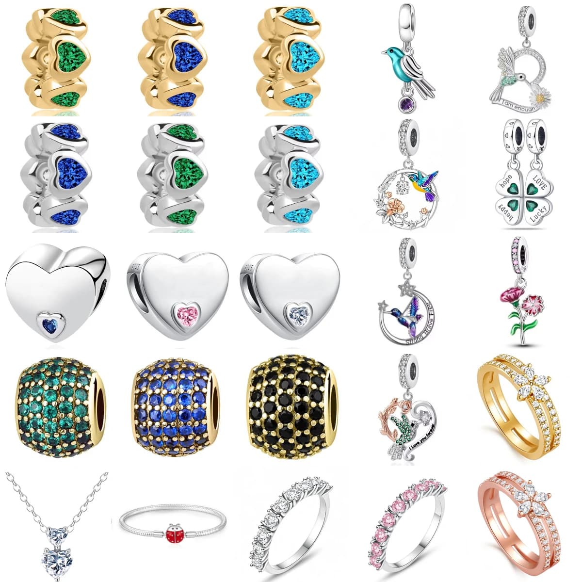 NUOVO ciondolo in argento sterling 925 adatto per bracciale originale accessori gioielli da donna serie foresta all'inizio della primavera gazza fiori rosa