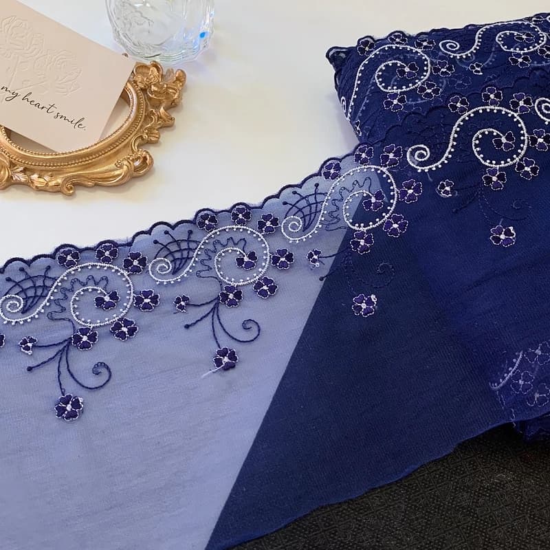 30Yards Embroidered Flower Lace Fabric Dark Blue Trim Party Evening Dresses Curtains Decor Applique Sewing Accessories