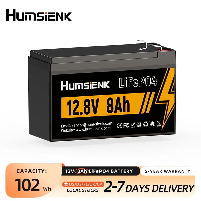 Batteria al Litio Ferro Fosfato Humsienk 12V 8Ah, Celle di Grado A, Ricaricabile, Leggera, per Accumulo Energetico Domestico e Alimentazione di Backup
