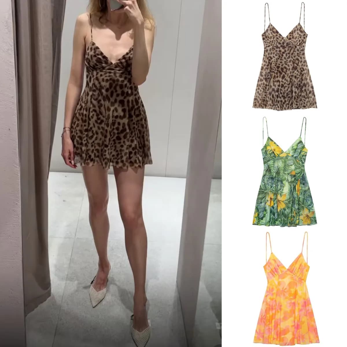 ETJ 2025 Estate Nuova collezione Vacanza da donna Stile stampato maglia di seta sexy scollo a V halter abito corto Hot Girl Dress