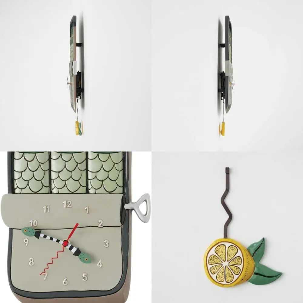 13 Orologio da parete a pendolo ispirato in latta con sardina multicolore di Allen Designs