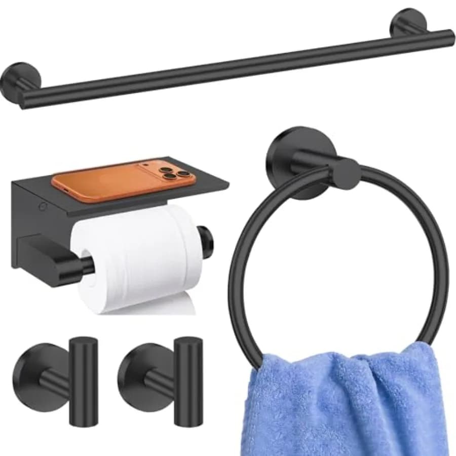 Set di 5 Accessori per Bagno, Portasciugamani Rotondo da 24 Pollici in Acciaio Inox SUS304, Set di Barre Portasciugamani per Bagno