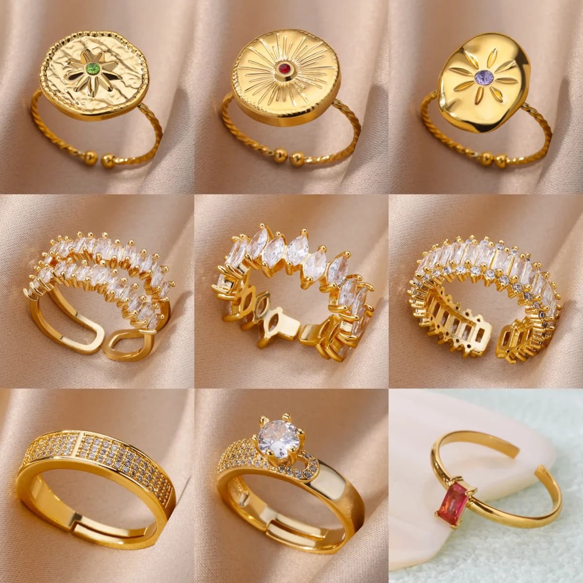 Anelli di zirconi di fiori di lusso per le donne Orecchini di gioielli minimalisti in acciaio inossidabile placcato in oro regalo Spedizione gratuita