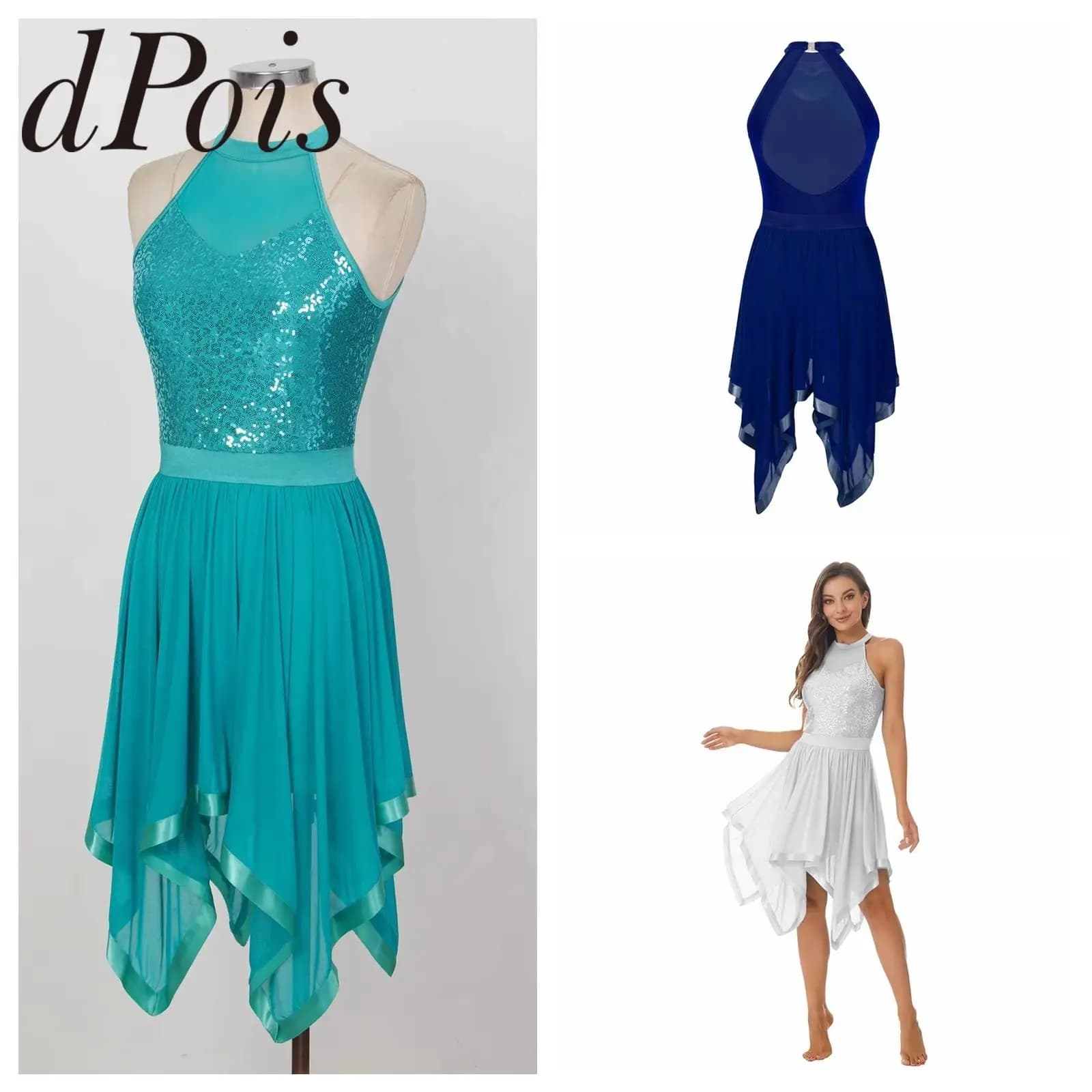 Costume da ballo lirico da donna con paillettes lucide, vestito da pattinaggio artistico su ghiaccio, elegante spettacolo teatrale, festa, sala da ballo, balletto