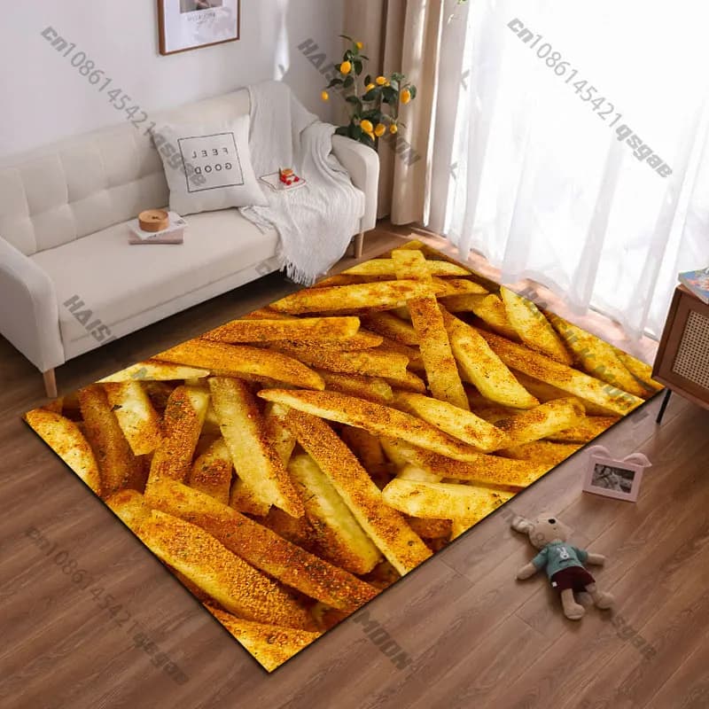 Carpet with motif crispy and spicy fries, yoga mat, decoration for living room, baby cat mat, zerbino, carpet for play area