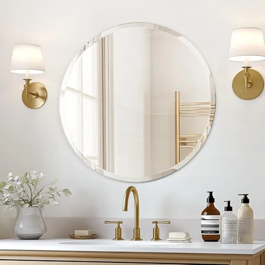 Specchio Rotondo da Bagno 24 Pollici, Specchio Circolare da Parete per Arredo Bagno, Soggiorno, Ingresso, Moderno ed Elegante con Bordo Smussato