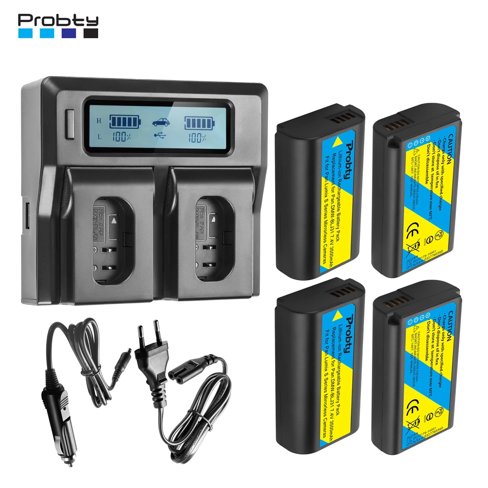 Probty DMW-BLJ31 / DMW-BLJ31e Batteria + LCD con kit caricabatterie rapido doppia batteria con spina UE per Panasonic Lumix S1, LUMIX S1R, LUMIX