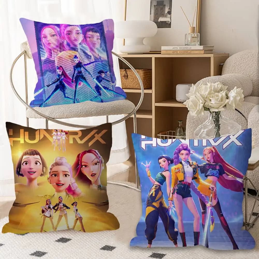 Cartoon Movie K-Pop Demon Hunters 45*45cm Cushion Cover Pillow Cover Decor Pillowcase Home Pillowcase for Couch Pillow