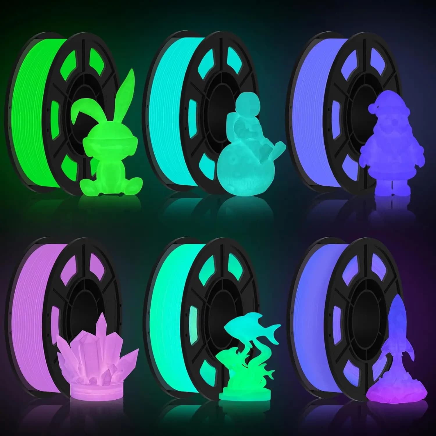 Filamento PLA che si illumina al buio da 1,75 mm, confezione da 6 colori, confezione da 250 g×6 per stampa 3D