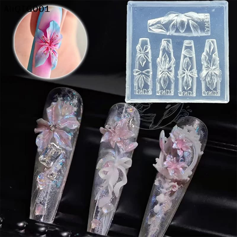 Stampo per unghie con fiori 3D Strumenti in silicone fai-da-te - Modello per intaglio di nail art con design di petali di fiori di ibisco alle Hawaii per manicure creative