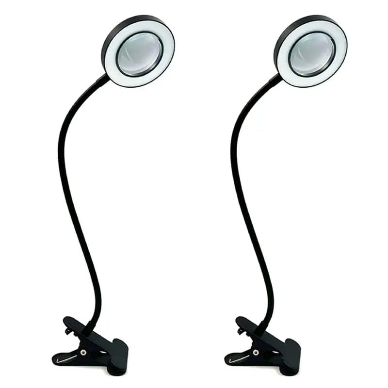 48 LED Desk Lamp Clip With 5X Magnifying Glass Light 360° Adjustable 3 Modes LED Desk Light For Bed Desk Work Crafts-2PC