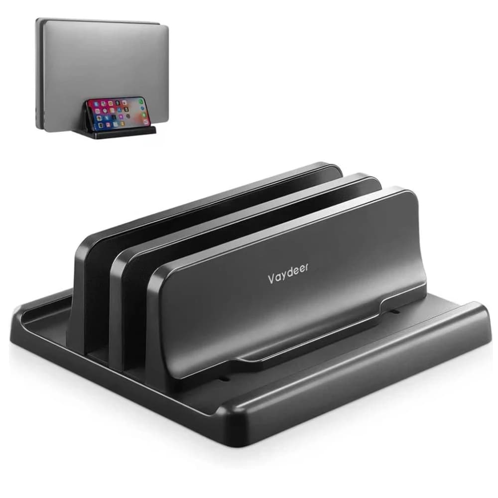Supporto per laptop verticale regolabile a doppio slot in plastica ABS design 4in1 salvaspazio per MacBook Chromebook Surface HP Dell Book iPad