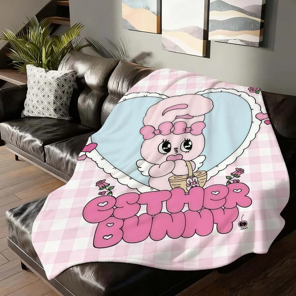 Simpatico cartone animato E-ESTHER B-BUNNY Coperta per divano letto da ufficio aereo viaggio sonno lettura relax campeggio morbido e caldo