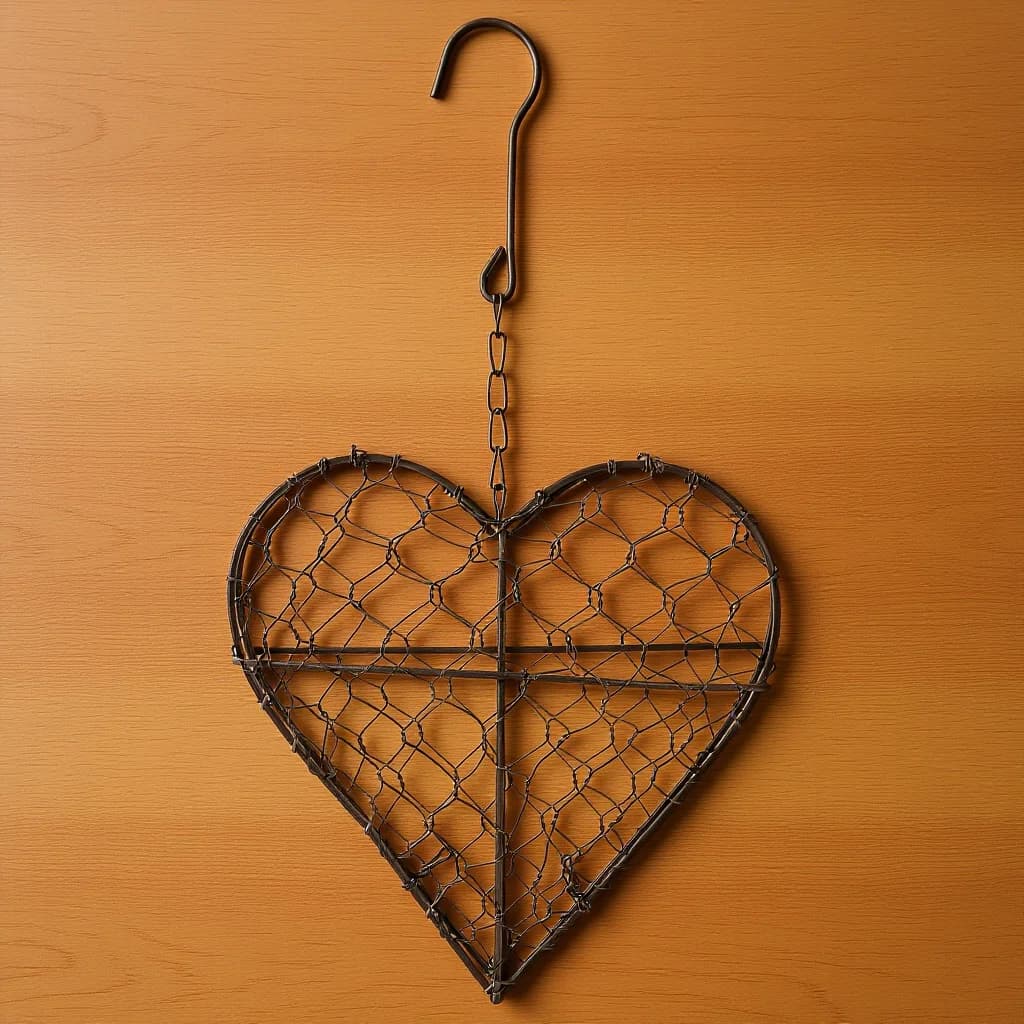 Suspended heart-shaped basket with metal structure, succulent pot for plants, wall hanging flower, interior and exterior decoration, home garden