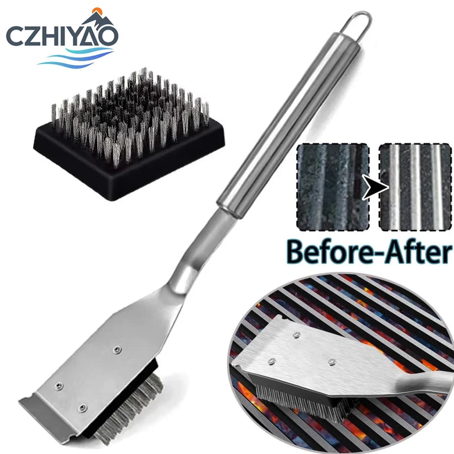 CZHIYAO Stainless Steel Barbecue Brushes and Scrapers Safe Grid Cleaning Tool Outdoor Barbecue Accessories Perfect Gift For Men's Fathers