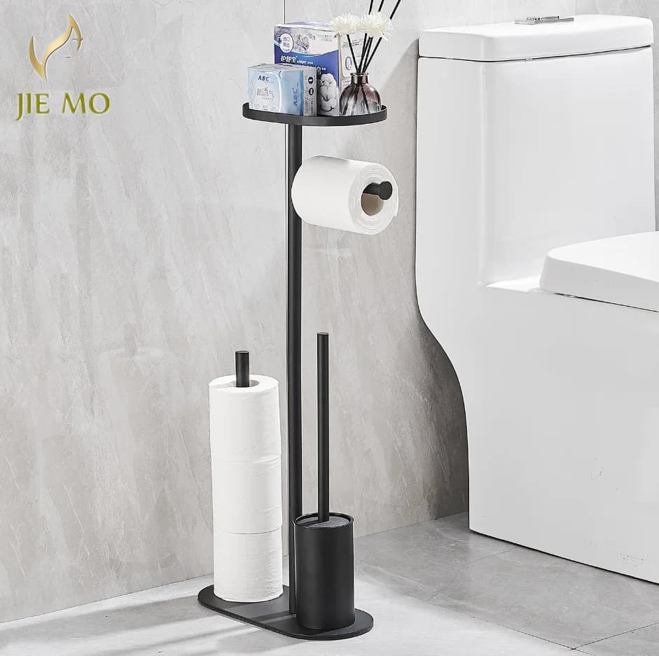 Porta asciugamani di carta in piedi Set di spazzole per WC Porta scopino per WC da pavimento a pavimento in acciaio inossidabile con porta carta igienica