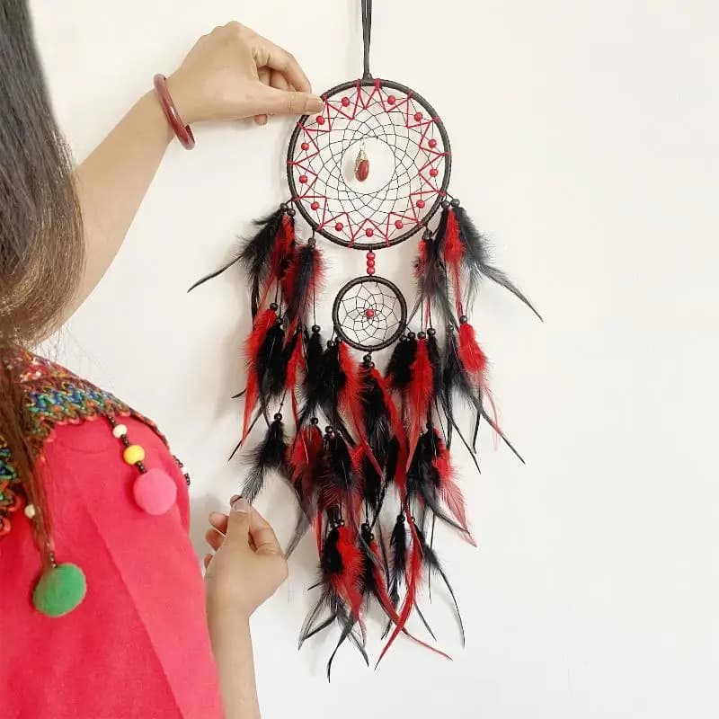 1pc Hand-woven Dreamcatcher Wind Chimes, Adorned With Artificial Feathers And Crystals, Exquisite Wall Decoration