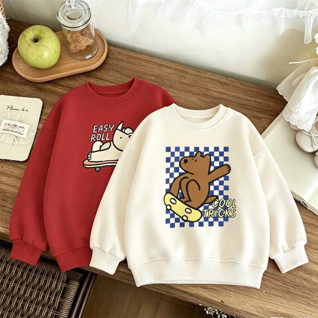 Cartoon Clothes Round Neck Pullovers Long-sleeved Tops Girls Spring Autumn Sweatshirts Crewneck Hoodies Boys Baby Lovely Tops
