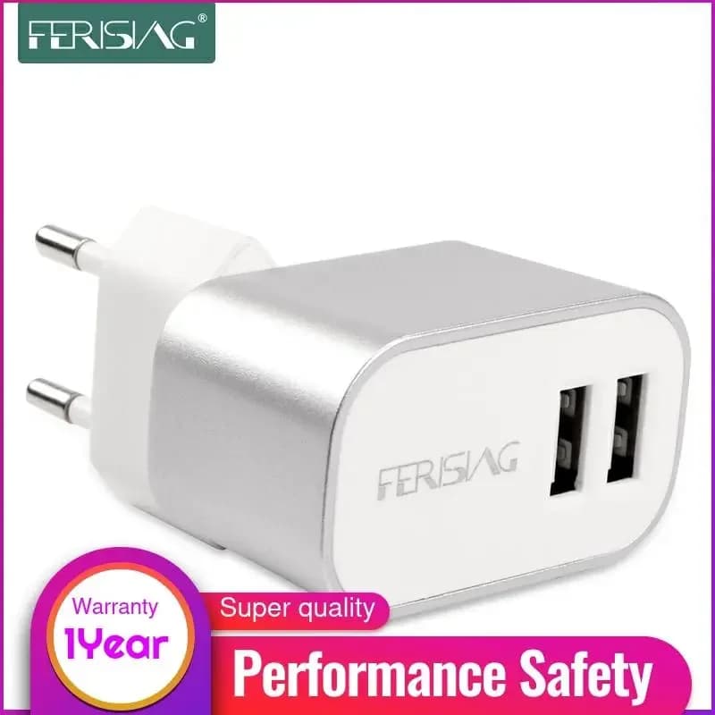FERISING Smart Travel USB Dual Charger Adapter 5V 2.4A Portable mobile phone charger with 12W European wall plug for Samsung iPhone tablet
