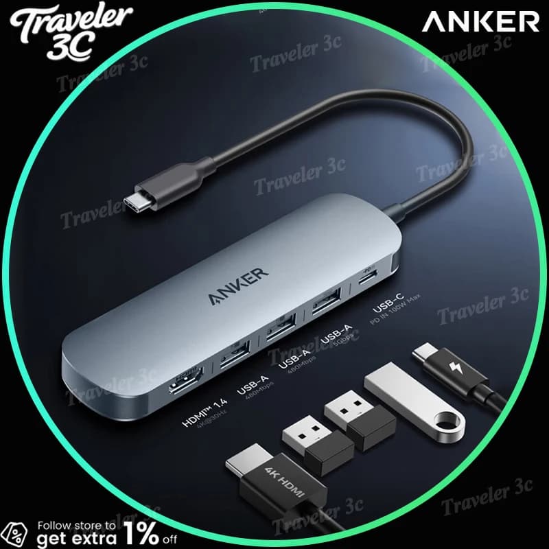 Anker A8357 Docking Station Hub USB-C 5 in 1 Adattatore Multiporta con Ricarica PD 100W HDMI 4K USB 3.0 5Gbps per Laptop PC Regalo