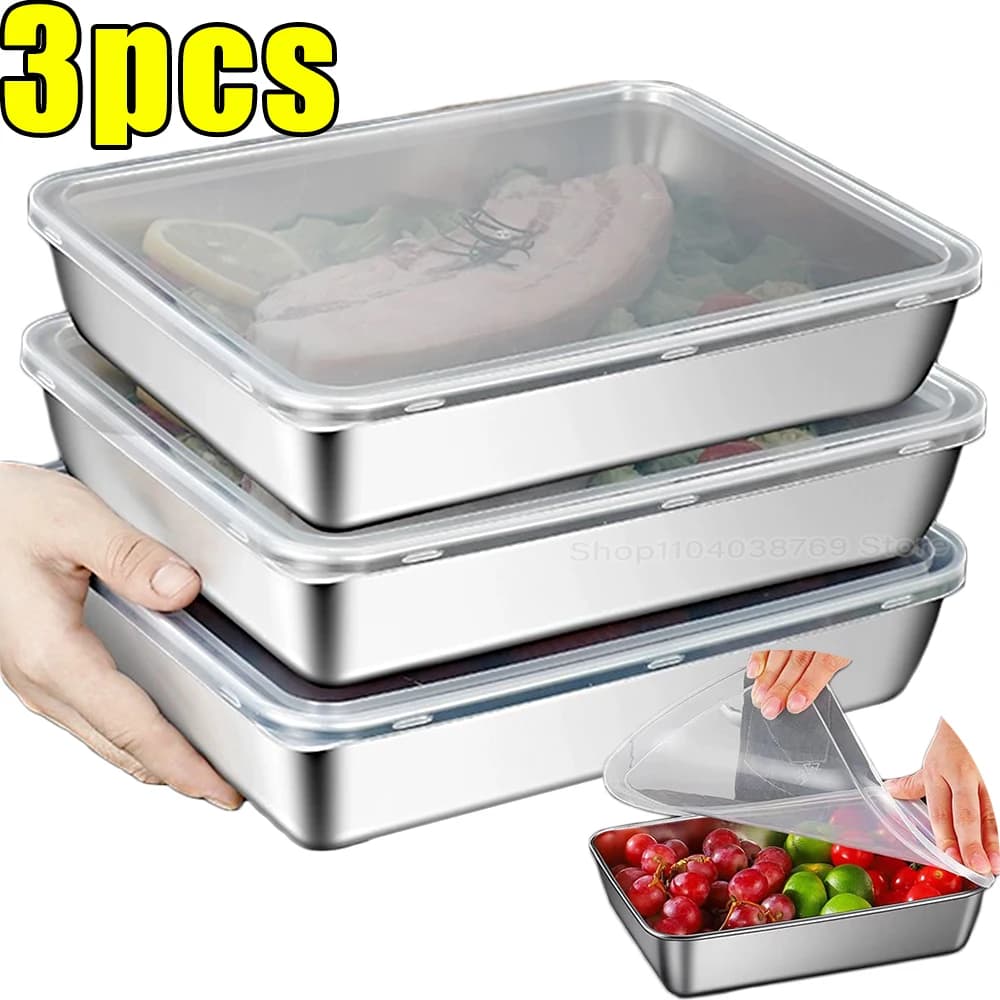 Contenitore per Alimenti in Acciaio Inossidabile con Coperchio Sigillato - Vassoio Spesso per Mantenere la Freschezza, Ideale per Pranzo, Frutta, Frigorifero e Organizzazione della Cucina