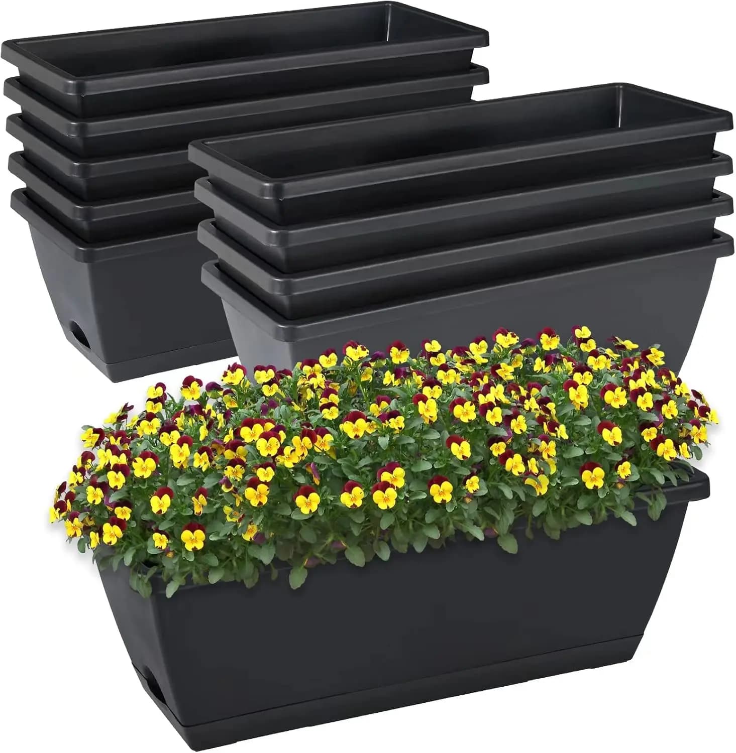 Fioriere da Finestra, Set da 10 Vasi Rettangolari in Plastica da 17 Pollici per Fiori e Verdure con Sottovasi per Interni