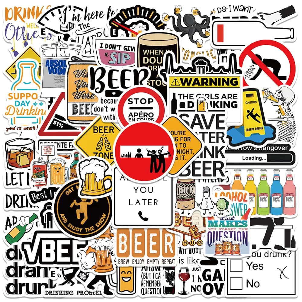 50 pcs funny alcohol Vodka beer fever stickers for Laptop helmet suitcase refrigerator bike bike Whisky decals waterproof