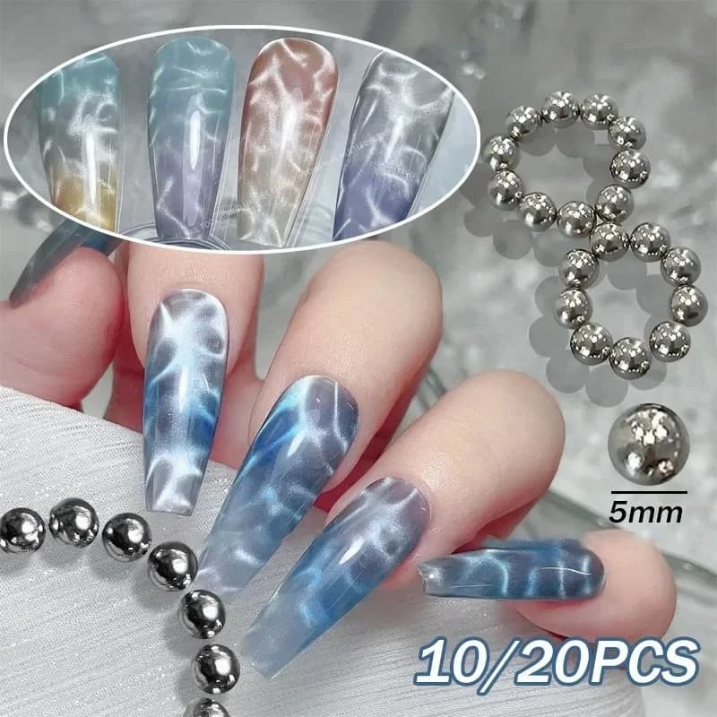 10/20PCS Acqua Ondulazione Occhi di Gatto Perline Magnete 3D Stile Oceano Sfera Rotonda Magnetica Unghie Gel Polish Striscia Effetto Manicure Strumenti di Arte