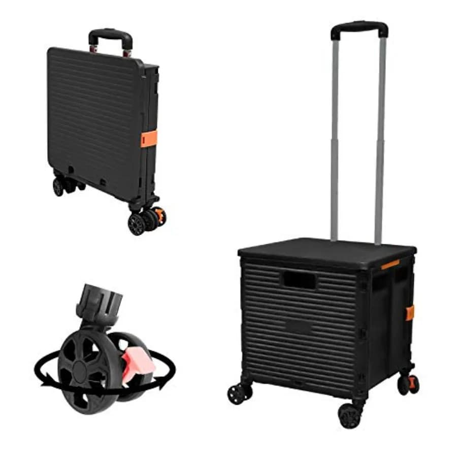 Carrello Pieghevole SELORSS, Carrello Portatile con Manico Telescopico in Plastica Resistente, Cesta Pieghevole con Ruote