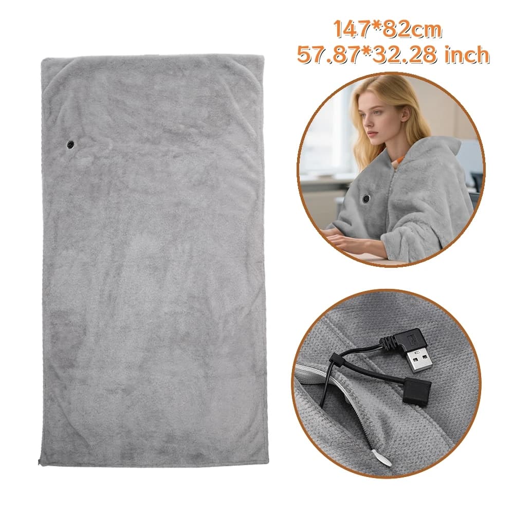 Coperta elettrica con scialle riscaldato alimentata tramite USB per tappetino da viaggio per casa ufficio di grandi dimensioni 147 * 82 cm Riscaldamento per spalla con cerniera